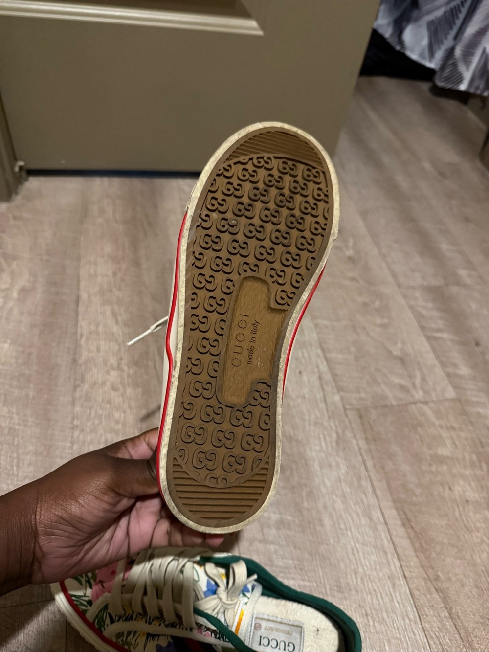 Gucci Kids Floral Canvas Sneakers in Green, Cream and Multicolor - Picture 6 of 12